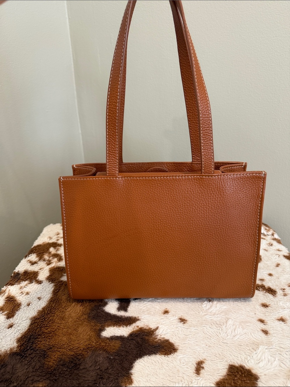 Dooney & Bourke Janine Front Pocket Satchel Tote/ Natural, Cognac/ Like New - Picture 5 of 16